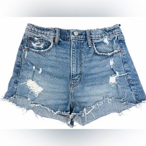 Abercrombie & Fitch Blue Distressed the Mom shorts high-rise